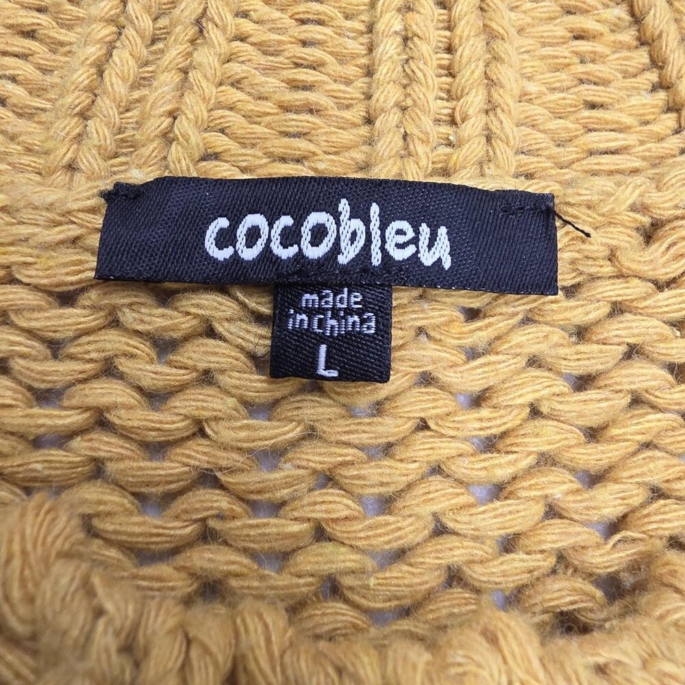 Cocobleu Sweater Womens Large Yellow Chunky Knit Bobble Heart Pullover Crewneck - Picture 5 of 9